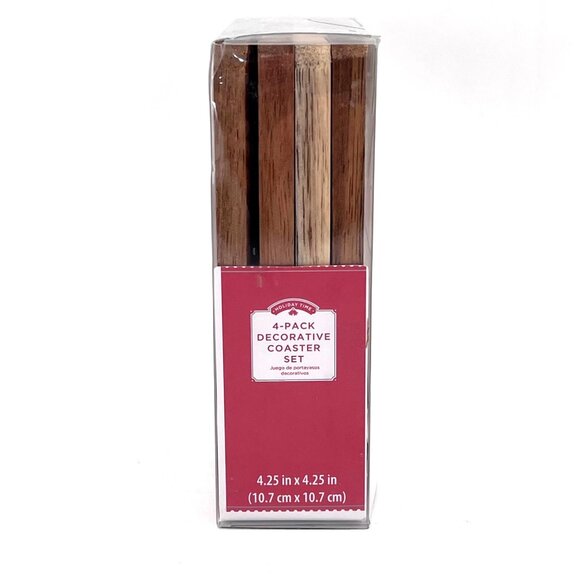 Holiday Time 4-Pack Decorative Coaster Set Baby It's Cold Outside Acacia Wood - Picture 5 of 11